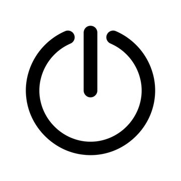 Minimalist black power symbol icon representing on off functionality for various electronic devices and user interfaces
