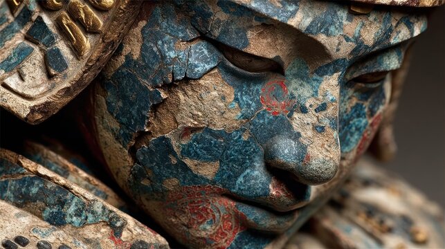 Ancient Warrior Mask Close Up Detailed Texture.