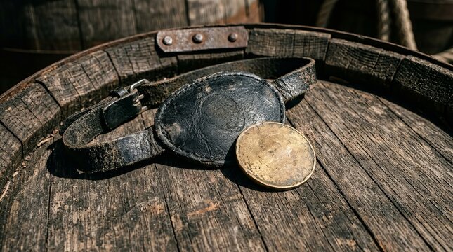 Vintage objects on a wooden barrel.