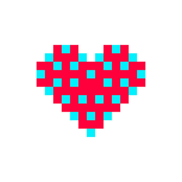 Pixel Art Red and Cyan Heart Shape Illustration