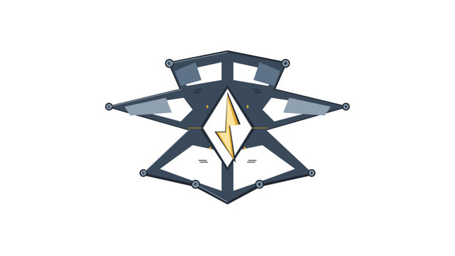 Futuristic tech drone icon with lightning symbol on a clean white background