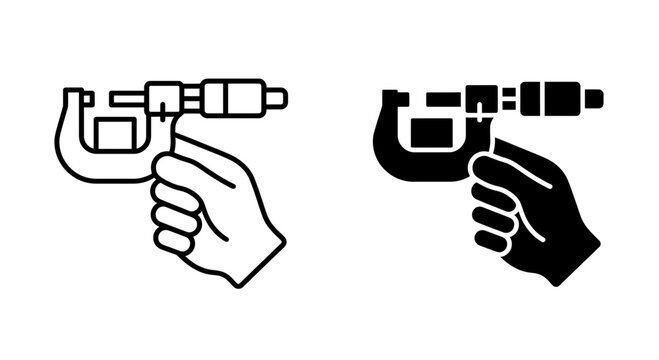 Hand holding a micrometer gauge icon set