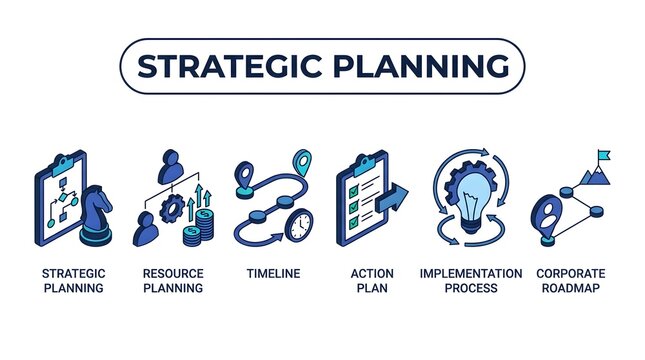 Strategic planning icons with chess piece and lightbulb