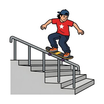 Skateboarder performing a rail slide trick on stairs