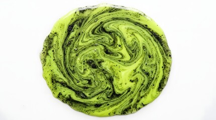 Fototapeta premium Macro texture of green swirling liquid with black particles
