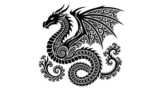 Stylized dragon fantasy creature black and white icon