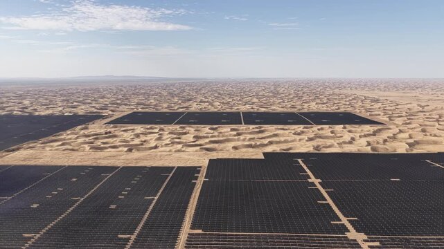 Aerial View of Utility-Scale Solar Farm with Battery Energy Storage System in Arid Desert