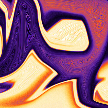 Abstract liquid marble texture in purple and gold, fluid acrylic swirl background, psychedelic wavy paint pattern for modern design