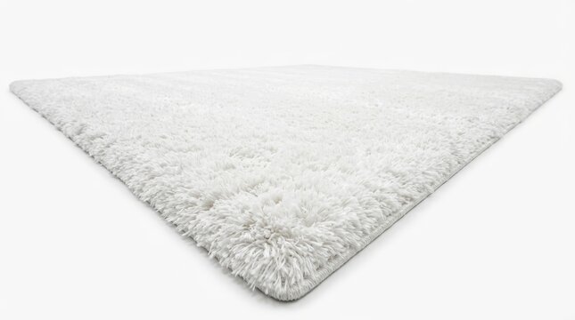 Soft White Shaggy Rug Isolated on White Background - High Pile Fluffy Carpet Texture for Interior Design