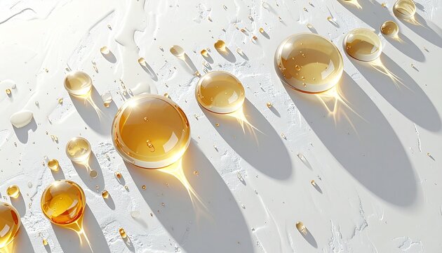 gocce di liquido denso color arancione brillante su superficie chiara e pulita
