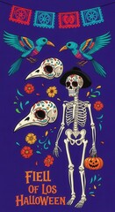 Obraz premium Colorful Day of the Dead Skeleton with Festive Decorations.