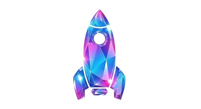 Colorful futuristic rocket ship with gradient design.