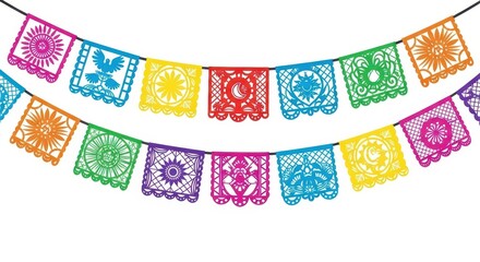Naklejka premium Colorful Mexican papel picado banner decorations.