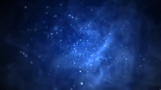 Abstract blue smoke background with soft light and glowing particles, motion blur effect, digital art, futuristic concept