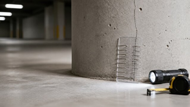 Parking Garage Structural Inspection Crack Gauge Beside Fine