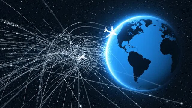 Global travel connectivity and flight routes across the planet