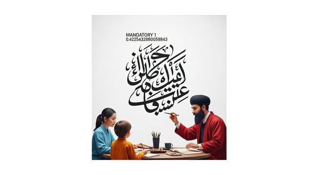 Master calligraphy artist teaches students Arabic script art, promoting cultural heritage and education.