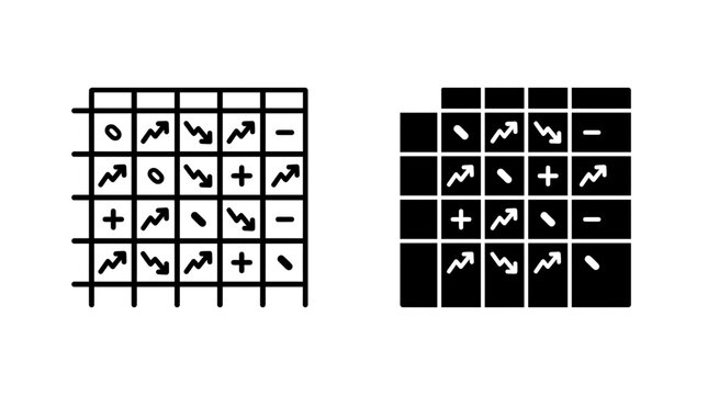 Correlation Matrix Icons with Statistical Trend Symbols