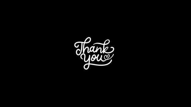 Hand Drawn Cursive Thank You Typography Animation with Heart Detail on Alpha Channel