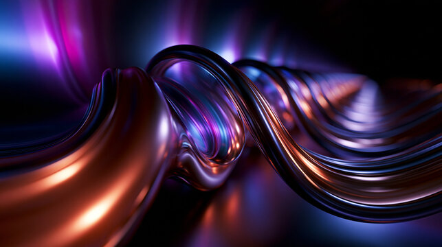 Abstract Futuristic Metallic Spiral Wave Background with Neon Lights
