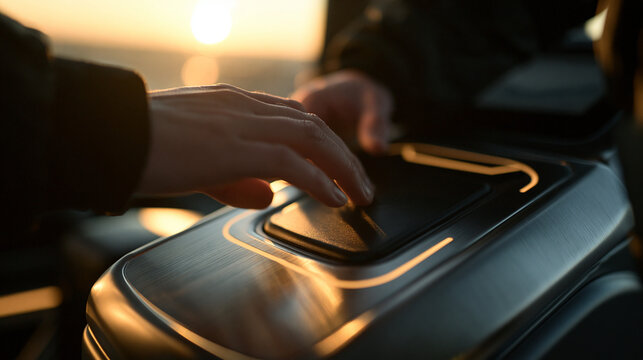 Close Up of Hand Using Touchpad in Modern Car Console