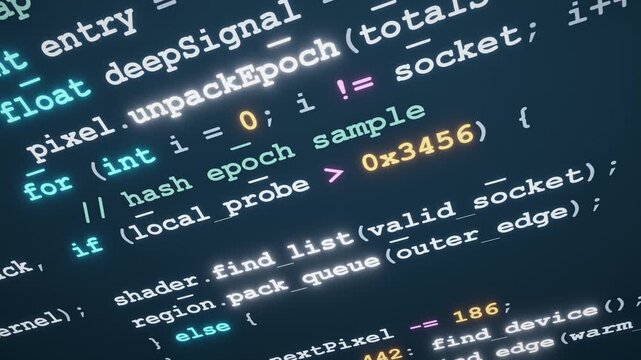 Close‑up of colorful programming code on blue screen