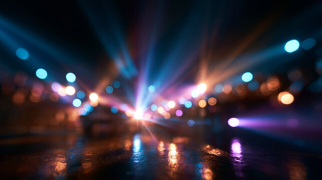Abstract Stage Lights with Colorful Bokeh and Reflection