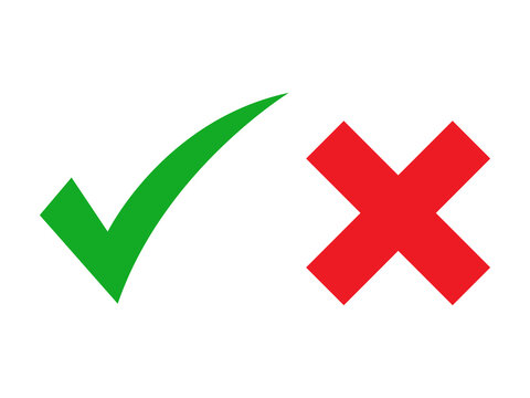 Green check mark and red cross icons isolated on transparent background