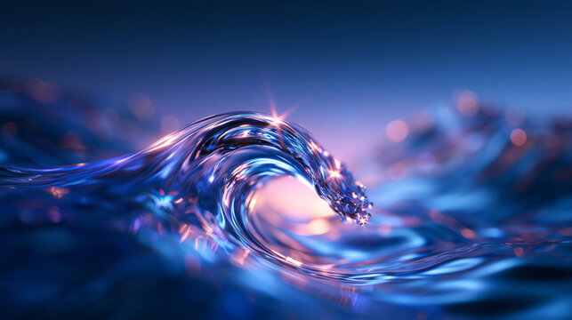 Sparkling Water Wave Curling with Glowing Light Reflections