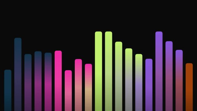 Dynamic audio visualization with vibrant gradient bars on a black background, representing sound waves and music intensity.