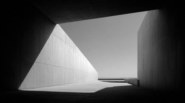 minimal black and white architectural wall with dramatic shadows and large empty copy space