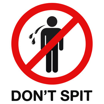 Red prohibition sign with silhouette of spitting person, isolated
