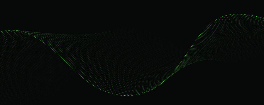 Green particle wave dotted soundwave dark background vector