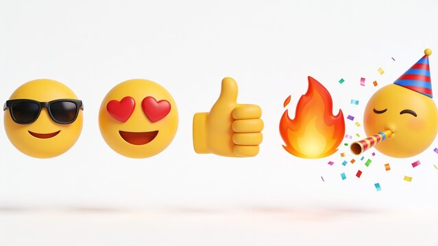 emojis arranged horizontally on a white background. The first emoji is a yellow face wearing black sunglasses, conveying a cool demeanor. The second emoji is a yellow face with heart-shaped eyes, expr