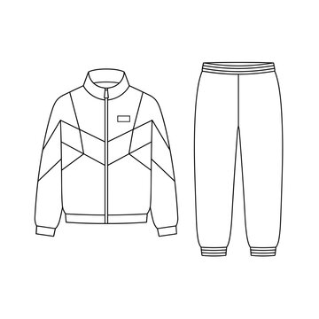 Chevron panel training tracksuit with windbreaker jacket and jogger pants athletic sports set flat sketch vector illustration technical cad drawing template