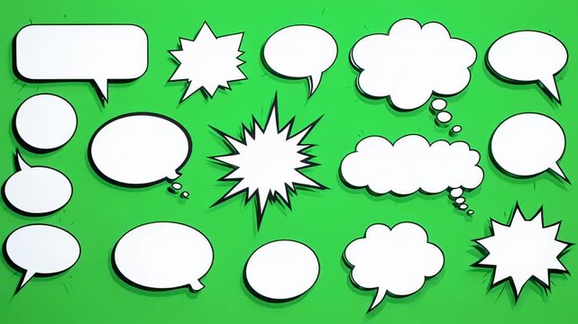 White Speech Bubbles Arranged on Green Background with Smooth Camera Movement