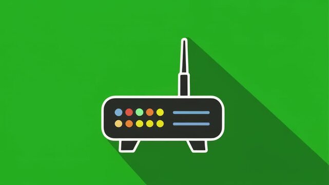 Wireless router transmitting signal with subtle shadows against a vibrant green background