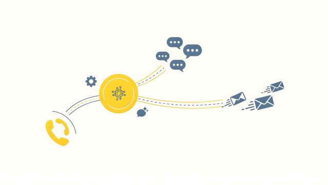 Smart AI Powered Multi Channel Communication Hub Routing Calls Messages and Emails Flat Vector Illustration