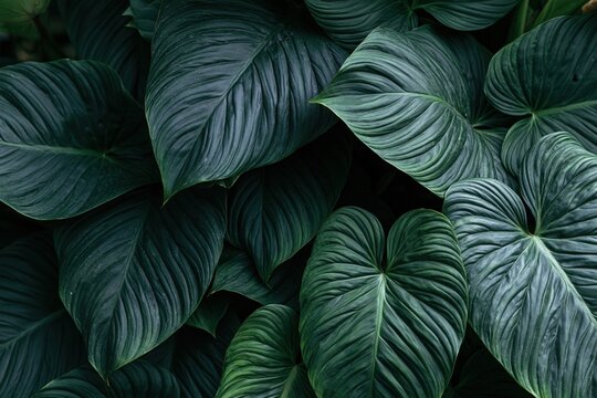 The Lush Tropical Leaves Create Dramatic Green Backdrop in Dense Foliage
