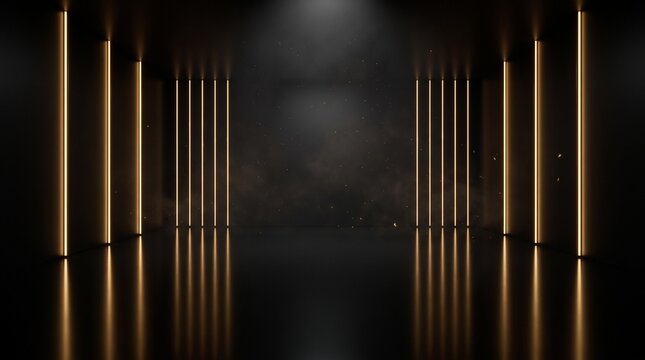 Luxurious gold stage display with spotlight and bokeh

