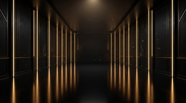Luxurious gold stage display with spotlight and bokeh
