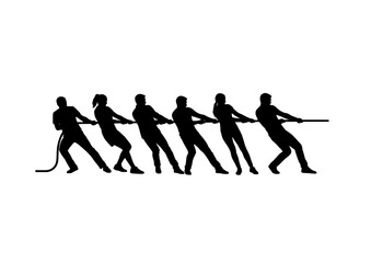 Obraz premium Tug of War Team Silhouette Vector Illustration, Black Flat Icon for Independence Day Group Games Design