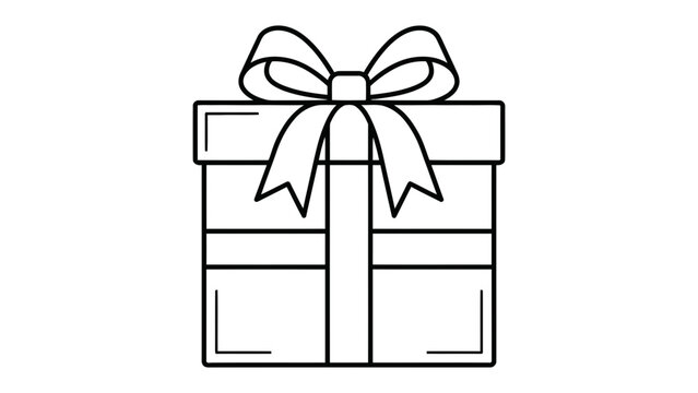 Gift Box with Bow: A simple line art illustration of a gift box adorned with a ribbon and bow, representing presents and celebration.