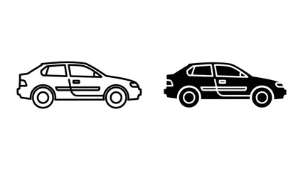 Fototapeta premium Sedan car side view icon in outline and solid vector design styles for transport