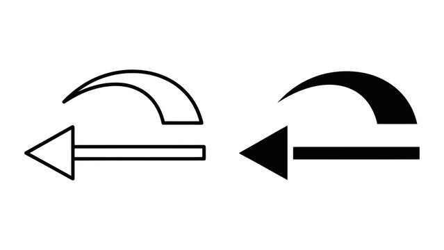 Curved arrow pointing back for undo action icon isolated on transparent background