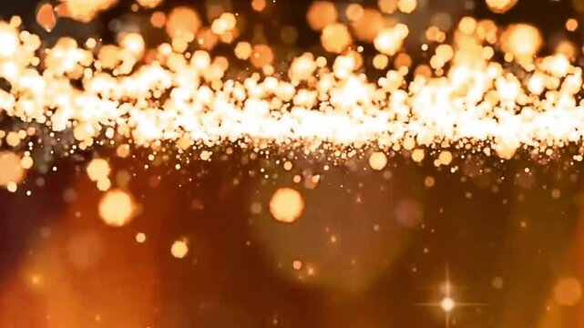 Golden Glitter Particles with Glowing Bokeh Lights on Abstract Festive Background Animation