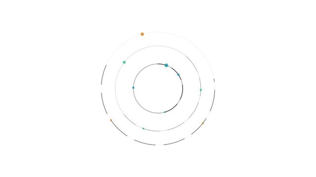 Minimalist graphic illustration of the solar system showing planets orbiting a central star on a clean white background