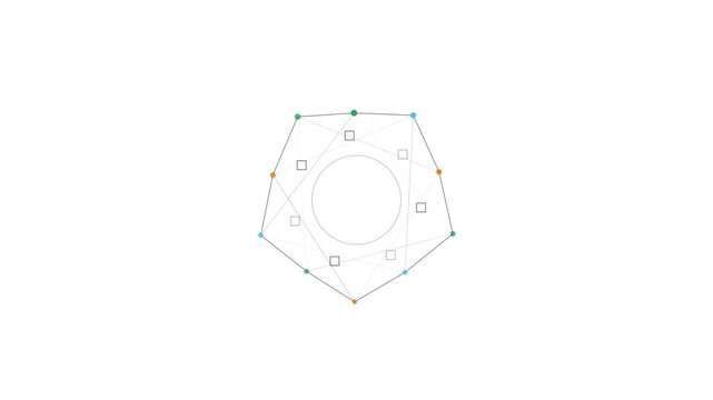 Minimalist geometric wireframe vector illustration with pentagon, circle and nodes on white background