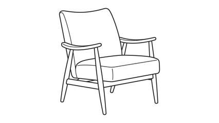 Fototapeta premium Modern Armchair Line Art: A minimalist line drawing depicts a sleek, modern armchair with elegant wooden frame and comfortable cushioned seat and back, perfect for contemporary interior design.