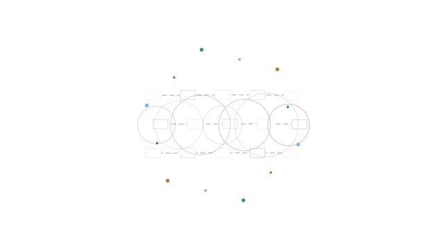 Abstract technical blueprint vector with geometric interlocking circles and schematic measurements on white background